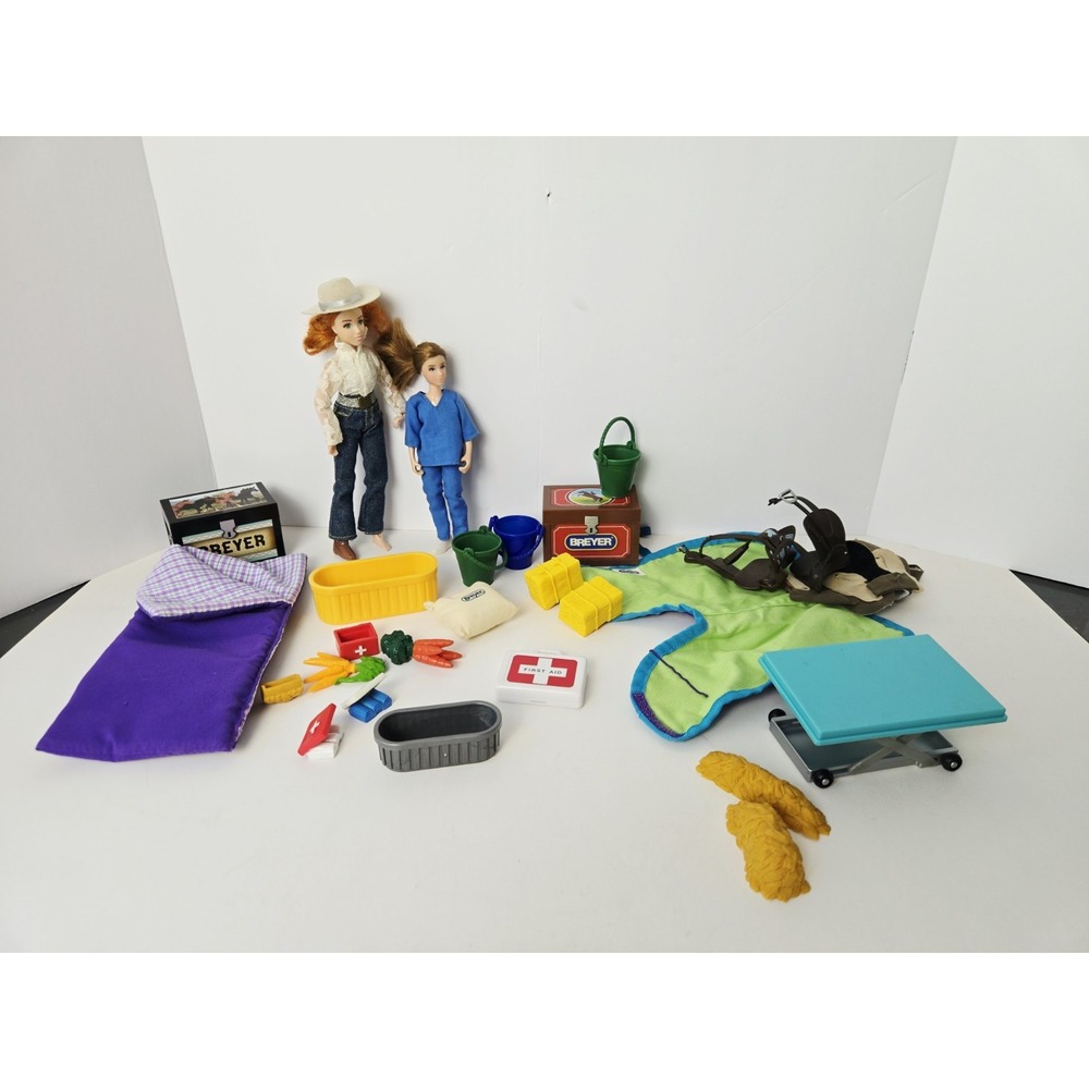 Breyer Model Horse accessory lot dolls blanket tack trunk saddles